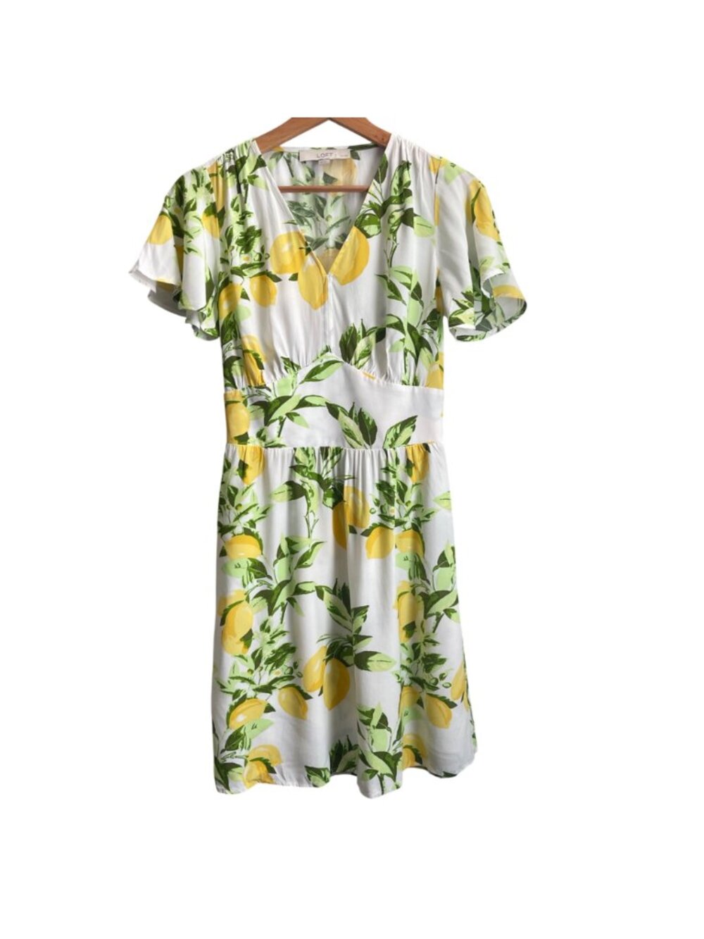 Loft Womens Petite Lemon Print Dress Size 00P Cottagecore Summer Coastal Novelty